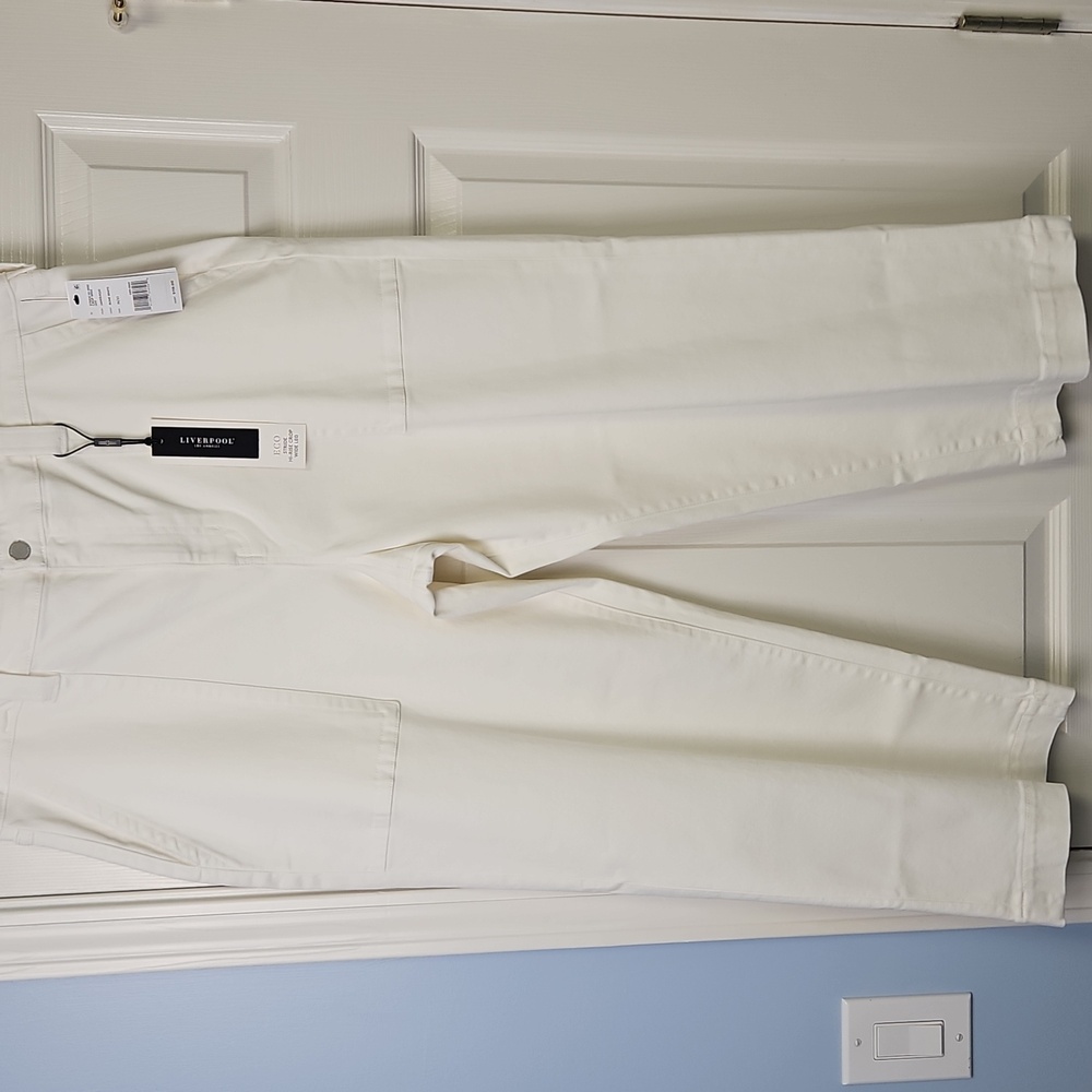 Liverpool‎ ECO Stride Hi-Rise Crop Wide Leg Denim: Bone White: Size- 16